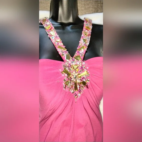 Women's Fuchsia Embellished Evening Dress/Prom Dress/Cocktail Dress Size 2 - Picture 5 of 7